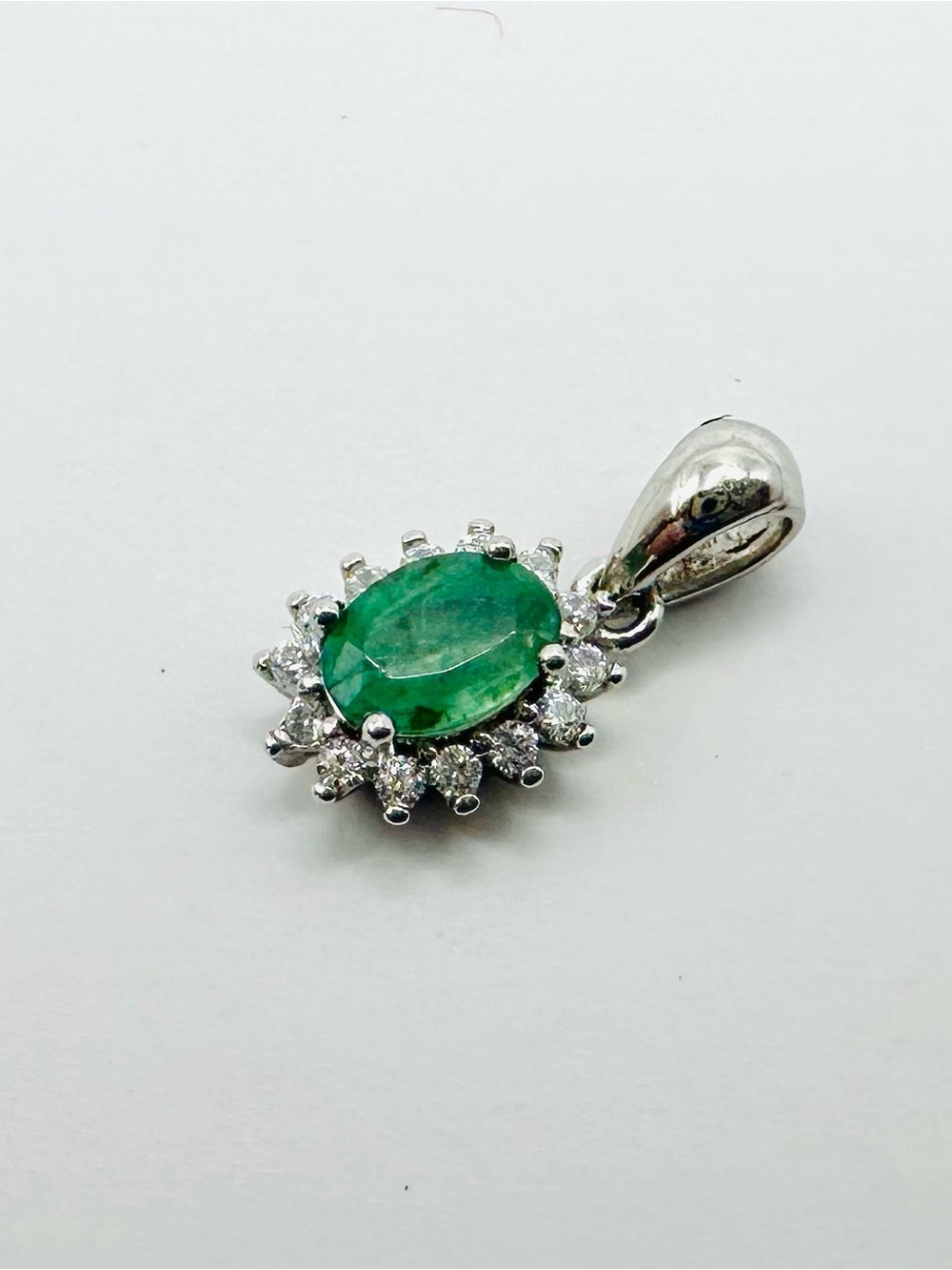 Emerald Halo Pendant, Sterling Silver, BRAND NEW